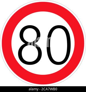 Symbole de limite de vitesse numéro quatre-vingt. Rond-rouge : limite de vitesse de 80 kilomètres à l'heure. Illustration vectorielle. Illustration de Vecteur