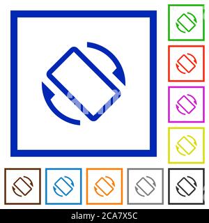 Rotation automatique de l'écran mobile icônes de couleur plate dans des cadres carrés sur fond blanc Illustration de Vecteur