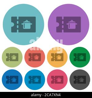 bon de réduction pour l'équipement de cuisine icônes plates plus sombres sur fond rond de couleur Illustration de Vecteur