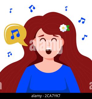 jeune fille chante des chansons. illustration vectorielle plate. Illustration de Vecteur