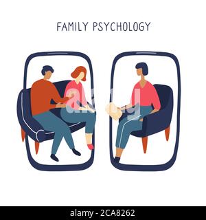 Psychologue familial. Conseils en ligne pour le couple. Patients en consultation psychologique. Illustration de la plate-photo Illustration de Vecteur