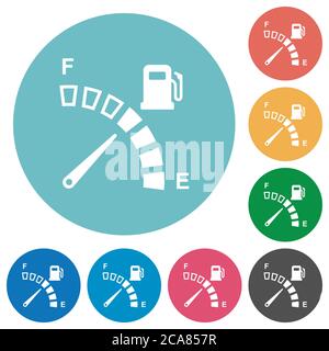 Icônes blanches plates de la jauge de carburant sur fond rond Illustration de Vecteur