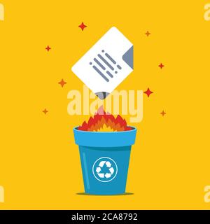 gravez le document dans le bac. détruisez les données. illustration vectorielle plate. Illustration de Vecteur