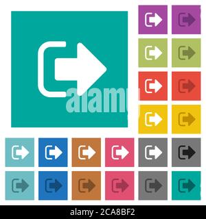Déconnectez-vous des icônes plates multicolores sur des fonds carrés simples. Inclut des variantes d'icône blanche et foncée pour les effets de survol ou actifs. Illustration de Vecteur