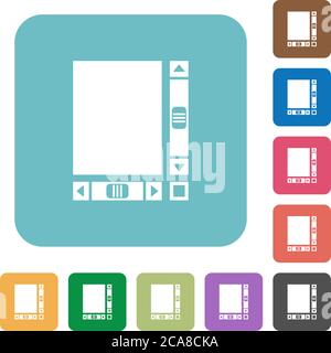 Document vierge avec barres de défilement icônes plates blanches sur arrière-plans carrés de couleur arrondie Illustration de Vecteur
