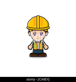 Adorable Labor Construction Set Collection personnage de mascotte. Bonne journée du travail. Dessin animé vectoriel. Isolé sur fond blanc. Banque D'Images