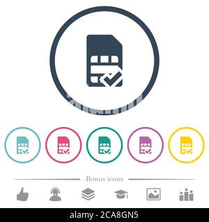 La carte SIM accepte des icônes de couleur plate dans des contours ronds. 6 icônes bonus incluses. Illustration de Vecteur