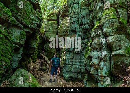 La gorge du Diable, gorge étroite et passable de rochers de grès, avec des gorges rocheuses escarpées, près d'Irrel, Parc naturel Südeifel, Rheinland-Pflanz, Allemagne Banque D'Images