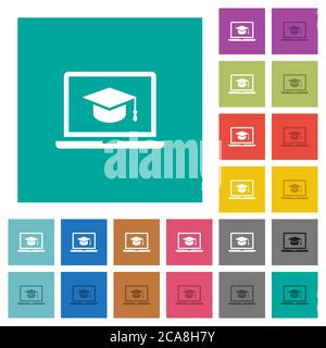 Séminaire en ligne sur les icônes plates multicolores des ordinateurs portables sur fond carré Uni. Inclut des variantes d'icône blanche et foncée pour les effets de survol ou actifs. Illustration de Vecteur