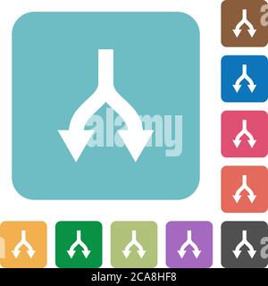 Diviser les flèches vers le bas des icônes blanches plates sur des arrière-plans carrés de couleur arrondie Illustration de Vecteur