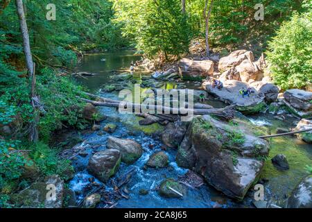 Les cascades d'Irreler, rapides dans les tronçons inférieurs du Prüm entre Prümzurlay et Irrel, dans le district d'Eifel de Bitburg-Prüm, Rhénanie-Palatin Banque D'Images