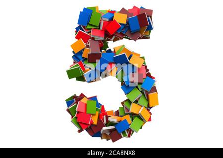 Numéro 5 des livres de couleur. Rendu 3D isolé sur fond blanc Banque D'Images