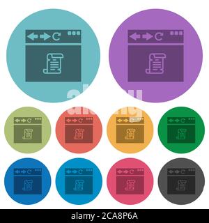Navigateur exécutant script icônes plates plus sombres sur fond rond en couleur Illustration de Vecteur