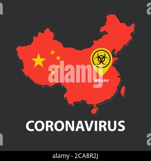 Épidémie de coronavirus en chine. Étiquette pour la ville de Wuhan. carte d'illustration à vecteur plat de la chine Illustration de Vecteur