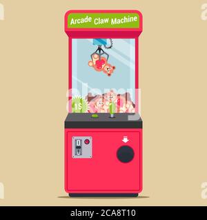 arcade avec crochet et jouets en peluche. machine dans un centre commercial pour les enfants. illustration vectorielle plate. Illustration de Vecteur