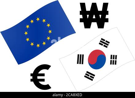 Illustration du vecteur de paire de devises EURKRW forex. Drapeau de l'UE et de la Corée du Sud, avec symbole de l'euro et du won. Illustration de Vecteur