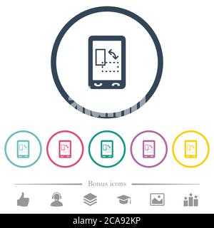 Modifiez l'orientation de l'affichage mobile en affichant des icônes de couleur plate dans des contours ronds. 6 icônes bonus incluses. Illustration de Vecteur