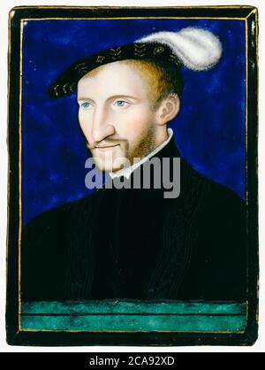 Henri d'Albret (1503-55), Henri II, roi de Navarre, portrait miniature par Léonard Limasin, 1556 Banque D'Images