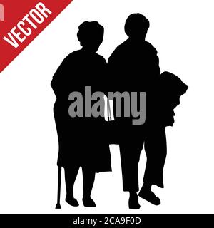 Silhouette de couple senior sur fond blanc, illustration vectorielle Illustration de Vecteur