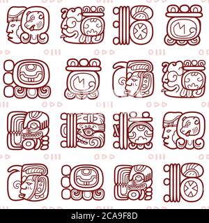 Glyphes maya, système d'écriture maya vecteur sans couture motif - art tribal Illustration de Vecteur