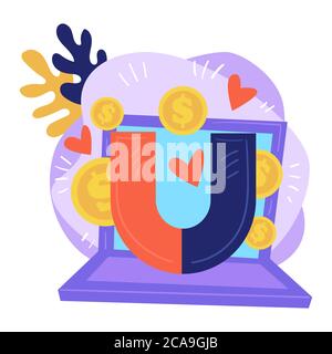 Attirer de l'argent et des gains, aimant et pièces d'or Illustration de Vecteur