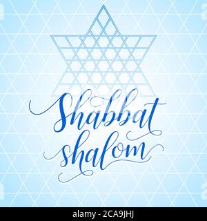 Carte de vœux Shabbat Shalom colorée, illustration vectorielle. Félicitations religieuses juives pour le Sabbat en hébreu. Motif géométrique abstrait en mosaïque au dos Illustration de Vecteur