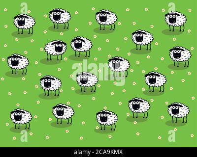mouton sur un champ vert de floraison Illustration de Vecteur