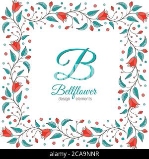 Élément de conception Bellflower. Cadre pour couronne à fleurs. Lettre B du monogramme à l'intérieur. Idéal pour les invitations de mariage. Illustration du vecteur de Harelell bluebell Illustration de Vecteur