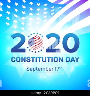 Happy United States Constitution ou Citizenship Day 2020, 17 septembre - illustration vectorielle avec drapeau des États-Unis et badge stars. Idéal pour les applications web ba Illustration de Vecteur