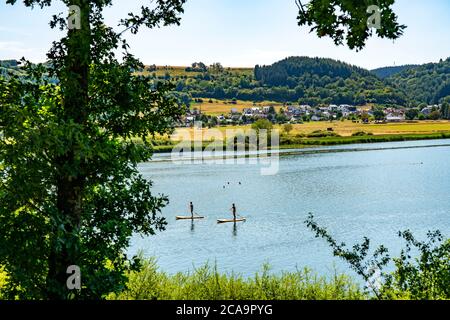 Meerfelder Maar, Vulkaneifel, lac vulcanique, Eifel, Rhénanie-Palatinat, Allemagne, Banque D'Images