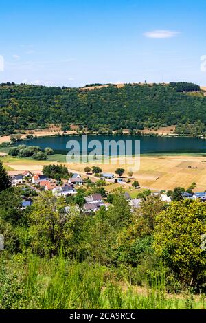 Meerfelder Maar, Vulkaneifel, lac vulcanique, Eifel, Rhénanie-Palatinat, Allemagne, Banque D'Images