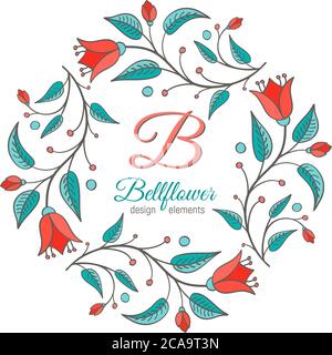Élément de conception Bellflower. Cadre pour couronne à fleurs. Lettre B du monogramme à l'intérieur. Idéal pour les invitations de mariage. Illustration du vecteur de Harelell bluebell Illustration de Vecteur