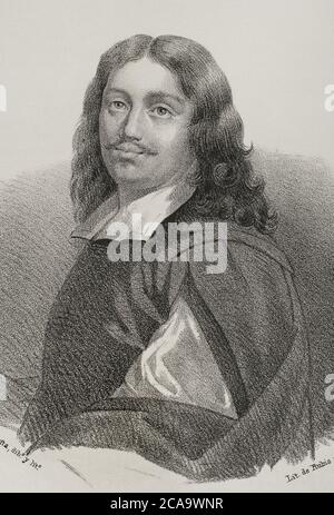 Jusepe de Ribera (1591-1652) s'appelle Lo Spagnoletto. Peintre espagnol. Illustration de Llanta. Portrait, détail. Lithographie. Cronica général de España. Historia Ilustrada y Descriptiva de sus Provincias. Valence, 1867. Banque D'Images