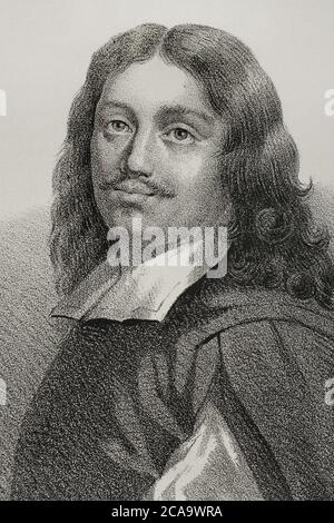 Jusepe de Ribera (1591-1652) s'appelle Lo Spagnoletto. Peintre espagnol. Illustration de Llanta. Portrait, détail. Lithographie. Cronica général de España. Historia Ilustrada y Descriptiva de sus Provincias. Valence, 1867. Banque D'Images