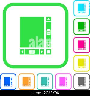 Document vierge avec barres de défilement icônes plates aux couleurs vives dans les bordures courbes sur fond blanc Illustration de Vecteur