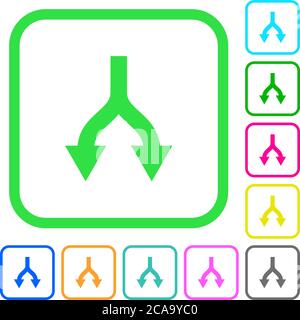 Séparez les flèches vers le bas des icônes plates aux couleurs vives sur des bordures courbes sur fond blanc Illustration de Vecteur