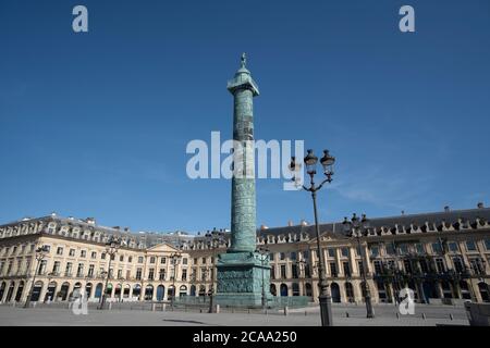 France, Paris, Mai, vue de la place Vendôme avec colonne Vendôme Banque D'Images