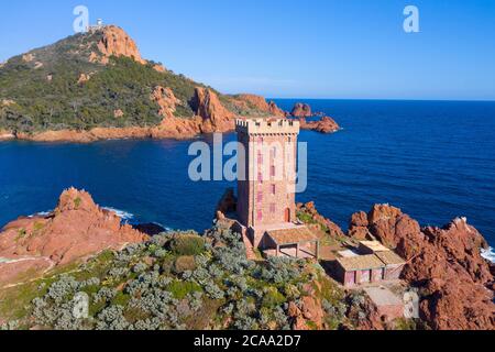 Vue aérienne du Cap Esterel près de Saint Raphaël dans le département du Var, France Banque D'Images