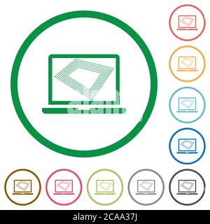 Économiseur d'écran sur ordinateur portable icônes de couleur plate dans des contours ronds sur fond blanc Illustration de Vecteur