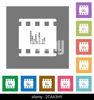 Le film émet des icônes plates sur des arrière-plans carrés de couleur simples Illustration de Vecteur