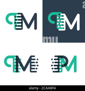 Lettres PM logo avec une vitesse accentuée en vert et bleu foncé Illustration de Vecteur