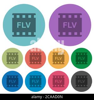 Format de film FLV icônes plates plus sombres sur fond rond couleur Illustration de Vecteur