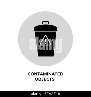 Panneau d'objet contaminé, vecteur de corbeille, poubelle, isolé sur fond blanc Illustration de Vecteur