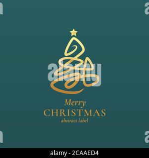 Modèle de logo, d'emblème ou d'enseigne de Noël abstrait Vector. Golden Maze Shape avec Star et Retro Typographie. Fond vert Premium Illustration de Vecteur