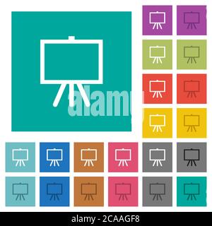 Chevalet avec toile vierge multi-couleurs icônes plates sur fond carré Uni. Inclut des variantes d'icône blanche et foncée pour les effets de survol ou actifs. Illustration de Vecteur