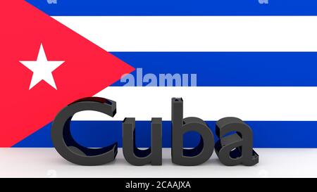 illustration de rendu 3d du drapeau de Cuba avec ses nom écrit en noir Banque D'Images