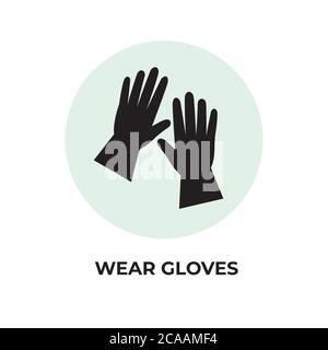 Porter des gants, des mains mettant des gants de protection, des gants médicaux icône, auto-protection, des gants en latex comme symbole de protection contre les virus. Illustration de Vecteur