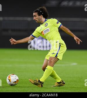 Gelsenkirchen, Allemagne. 05 août 2020. Football: Europa League, Inter Milan - FC Getafe, tour de knockout, tour de seize à l'Arena AufSchalke. Getafe Marc Cucurella sur le ballon. Credit: Bernd Thissen/dpa/Alay Live News Banque D'Images