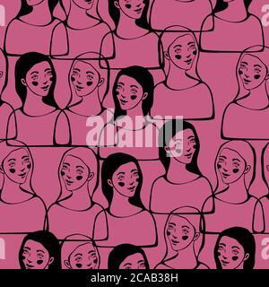 Motif vectoriel sans couture avec visages féminins. Concept de la Journée internationale de la femme. Illustration de Vecteur