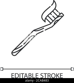 Brosse à dents en bambou icône linéaire. Illustration personnalisable sans gaspillage, hygiène dentaire fine. Symbole de contour. Produit écologique naturel. Le vecteur est Illustration de Vecteur